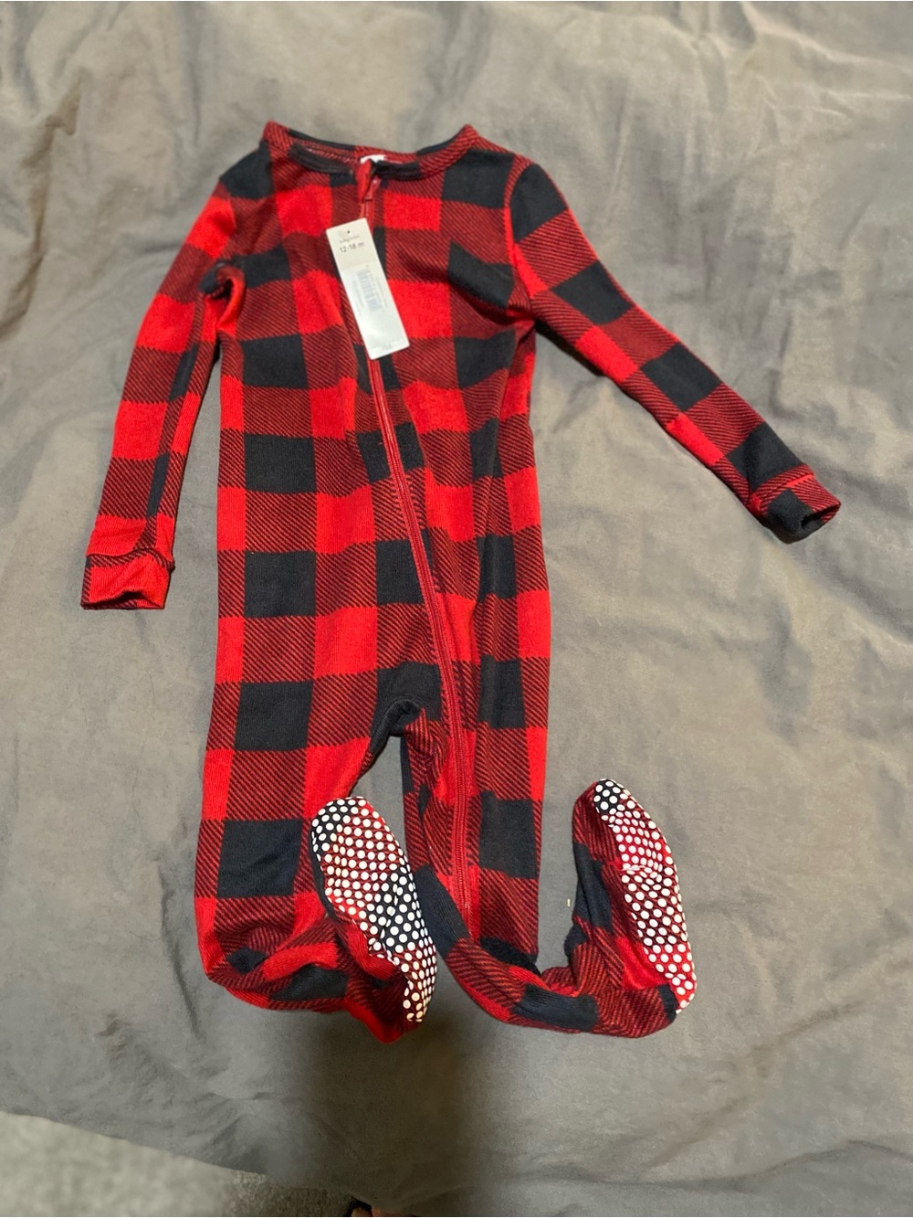 Red & Black Buffalo Plaid Kids One-Piece Pajamas - 12-18mo